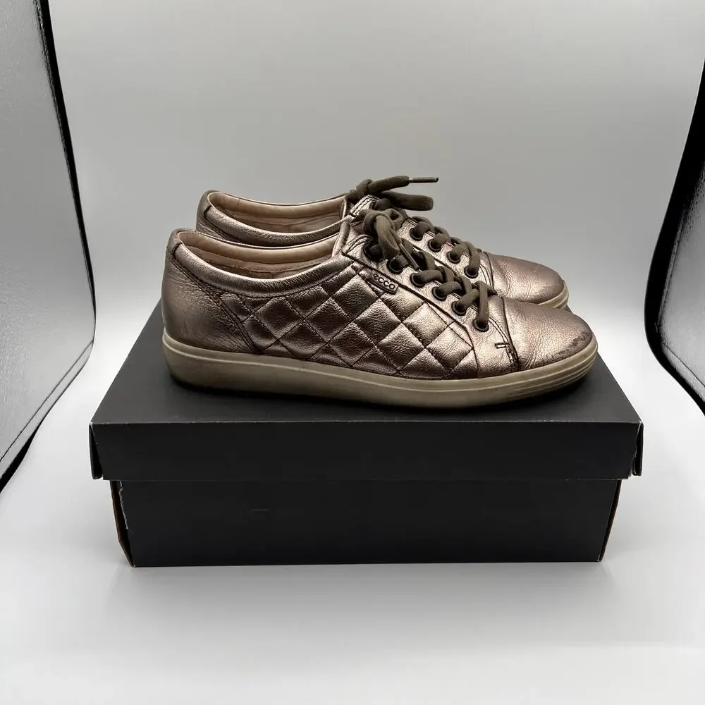 ECCO Soft 7 Quilted Womens Sneakers in Mettalic Pewter Color